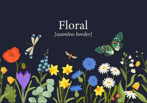 Seamless floral border vector concept Stock Illustration