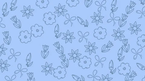 Seamless floral doodle pattern on blue background Stock Footage 319143086