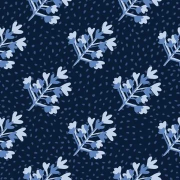 Seamless floral drk pattern with abstract botanic shapes. Navy blue backgroun Stock Illustration