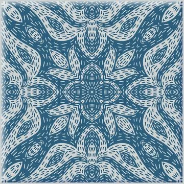Seamless Floral Geometric Pattern in Blue and Light Blue Tones Stock Illustration