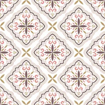 Seamless Floral Geometric Pattern in Pink and Brown Tones Stock Illustration