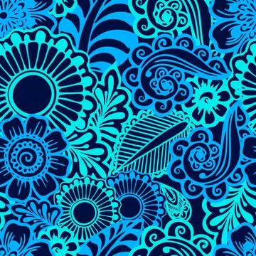 Seamless floral graphic pattern of stylized elements in different shades Stock Illustration