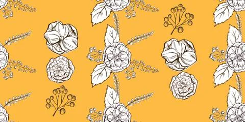 Seamless floral hand drawn pattern. Sketched flower print in soft colors  Stock Illustration
