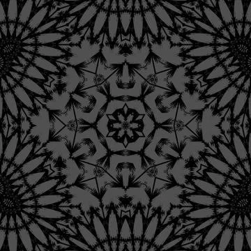 Seamless floral hexagon pattern silver gray black Stock Illustration