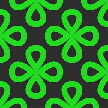 Seamless floral linear pattern featuring bold green clover shapes and petals. Illustrazione stock
