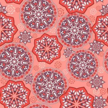Seamless floral mandala pattern in indian spiritual tradition.Oriental print Stock Illustration