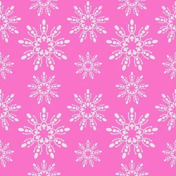 Seamless floral mandala pattern. Tileable retro ornament. Pink and white st.. Illustrazione stock