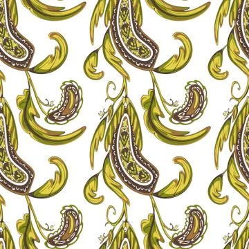 Seamless floral oriental pattern with stylized leaves and flowers. Stock Illustration