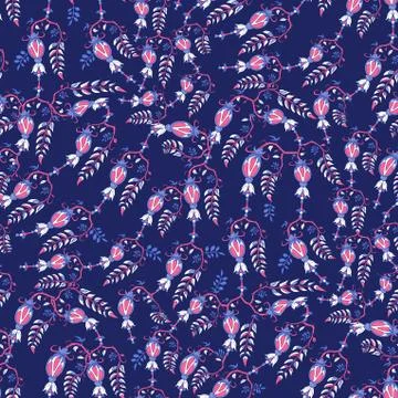 Seamless floral oriental pattern with vine curl branches, leaves &amp; flowers. Stock Illustration