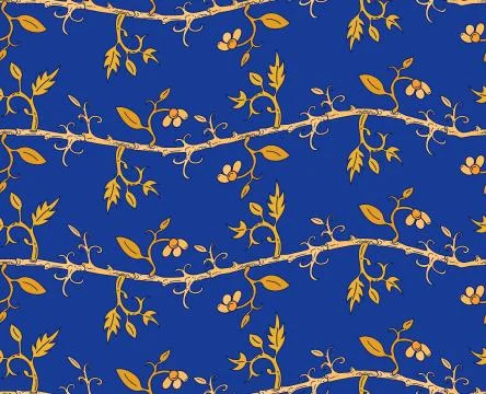 Seamless floral oriental pattern with vines and stripes of curls branches. Stock Illustration