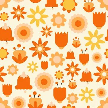 Seamless floral pattern in 70s style. Stock Illustration