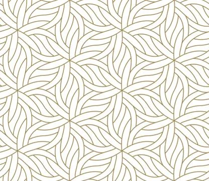 Seamless floral pattern with abstract geometric flower line texture, gold on Stock Illustration