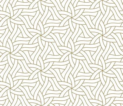 Seamless floral pattern with abstract geometric flower line texture, gold on Stock Illustration