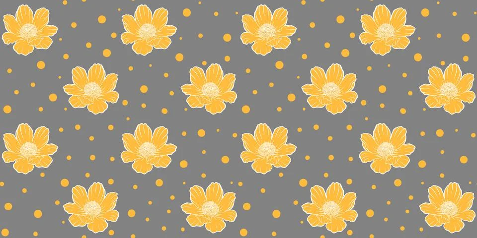 Seamless floral pattern adonis line graphic spring summer cute romantic contour Stock Illustration