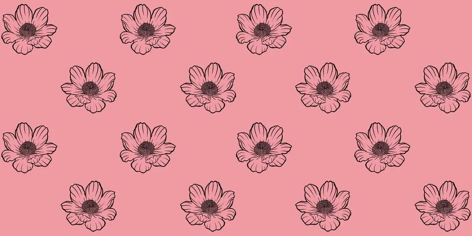 Seamless floral pattern adonis line graphic spring summer cute romantic contour Stock Illustration