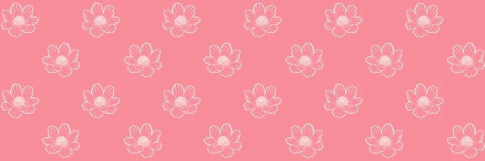Seamless floral pattern adonis line graphic spring summer cute romantic contour Stock Illustration