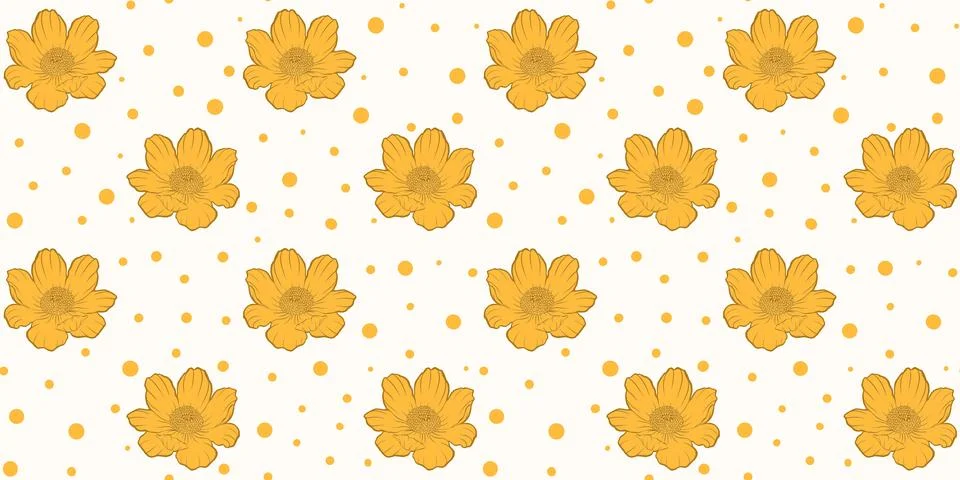 Seamless floral pattern adonis line graphic spring summer cute romantic contour Stock Illustration