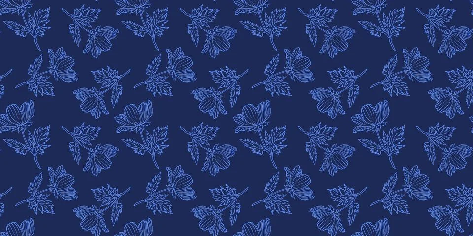 Seamless floral pattern adonis line graphic spring summer cute romantic contour Stock Illustration