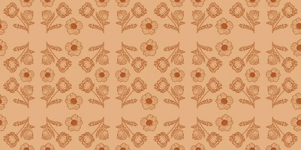 Seamless floral pattern adonis line graphic spring summer cute romantic contour Stock Illustration