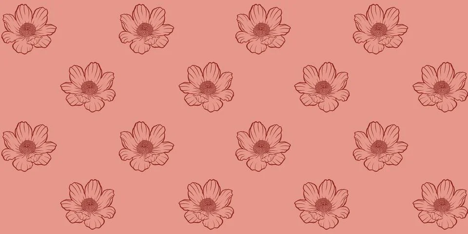 Seamless floral pattern adonis line graphic spring summer cute romantic contour Stock Illustration