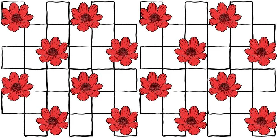 Seamless floral pattern adonis line graphic spring summer cute romantic contour Stock Illustration