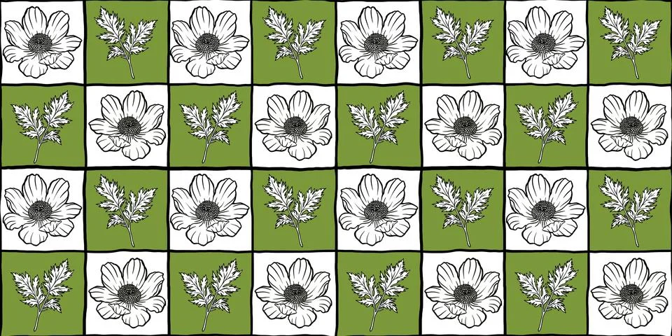 Seamless floral pattern adonis line graphic spring summer cute romantic contour Stock Illustration