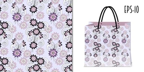 Seamless  floral pattern and packing mockup Illustrazione stock