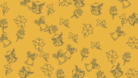 Seamless floral pattern animation on yellow background looping clip Stock Footage 328564237