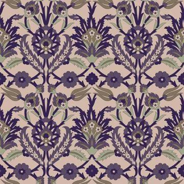 Seamless floral pattern with Arabic-style elements in blue-grayish tones 스톡 일러스트
