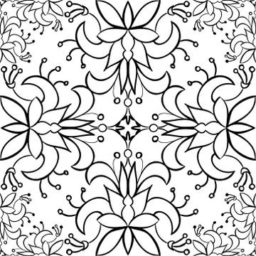 Seamless floral pattern background. Black white Stock Illustration