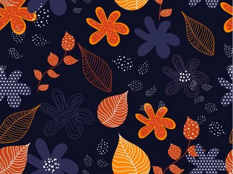 Seamless Floral Pattern Background with Dots. Illustrazione stock