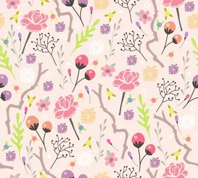 Seamless floral pattern. background with flowers and leafs. Stock Illustration