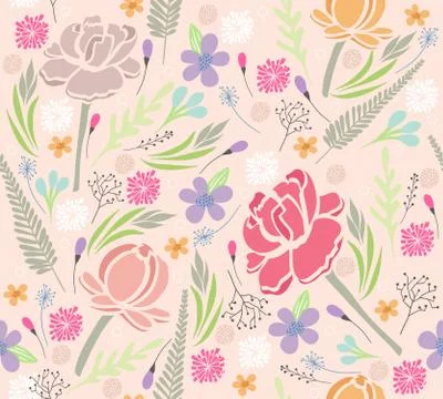 Seamless floral pattern. background with flowers and leafs. Stock Illustration