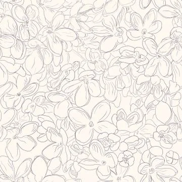 Seamless floral pattern background outline lilac flower light beige Stock Illustration