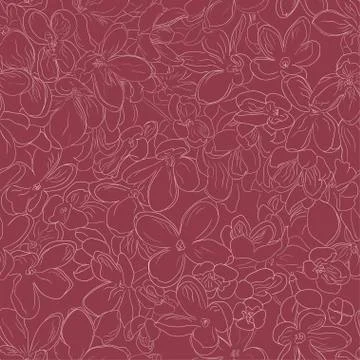 Seamless floral pattern background outline lilac flower on vinous color Stock Illustration
