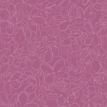 Seamless floral pattern background outline lilac flower on purple color Stock-Illustration
