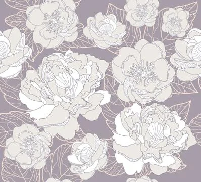 Seamless floral pattern. background with peonies and cherry blossom flowers. Stock Illustration