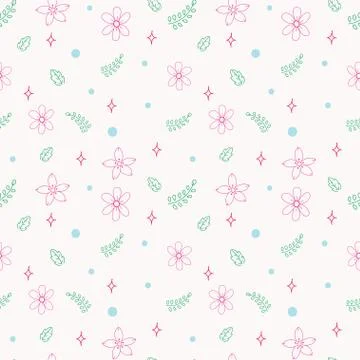 Seamless floral pattern background, Vector flower ornament, Hand drawn decora Stock Illustration