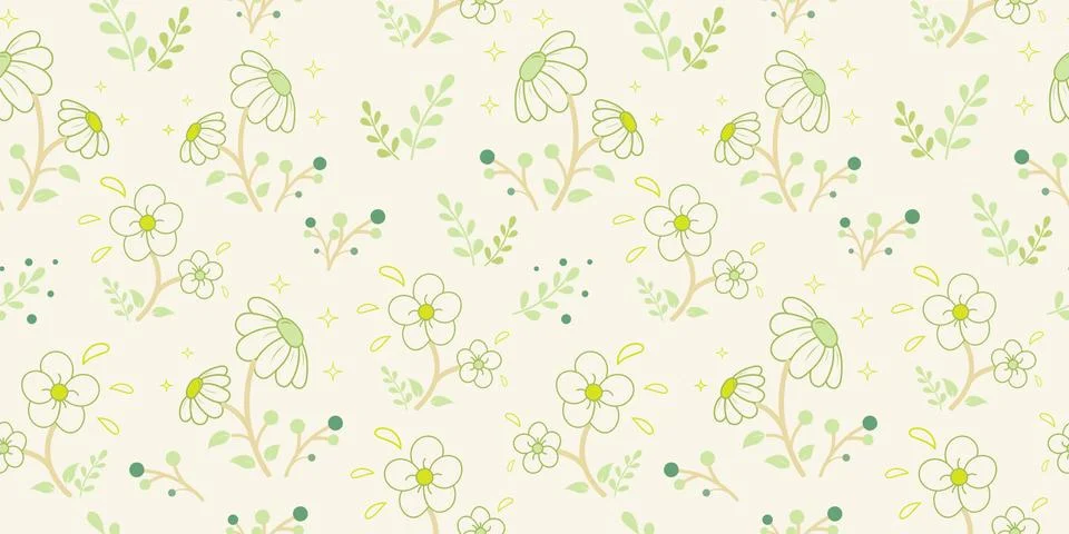 Seamless floral pattern background, Vector flower ornament, Hand drawn decora Stock Illustration