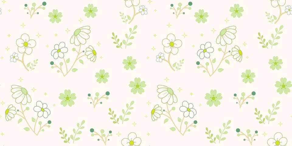 Seamless floral pattern background, Vector flower ornament, Hand drawn decora Stock Illustration