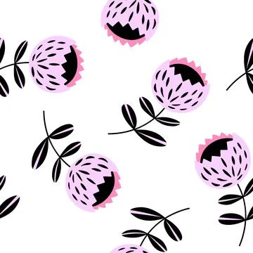 Seamless floral pattern based on traditional folk art ornaments. Pink and black Stock Illustration