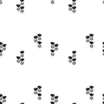 Seamless floral pattern based on traditional folk art ornaments. Black flowers Stock Illustration
