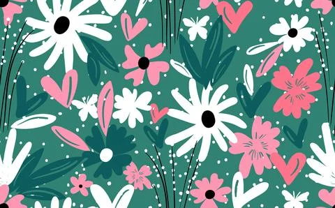 Seamless floral pattern based on traditional folk art ornaments. Colorful Stock Illustration