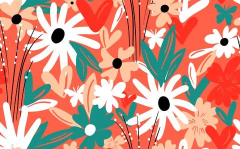 Seamless floral pattern based on traditional folk art ornaments. Colorful Stock Illustration