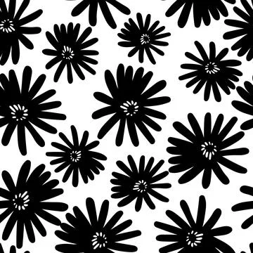 Seamless floral pattern based on traditional folk art ornaments. Black flowers Stock Illustration