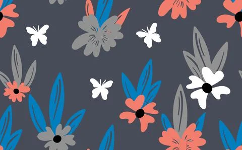 Seamless floral pattern based on traditional folk art ornaments. Colorful Stock Illustration