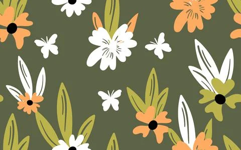 Seamless floral pattern based on traditional folk art ornaments. Colorful Illustrazione stock