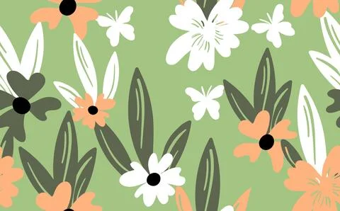 Seamless floral pattern based on traditional folk art ornaments. Colorful Stock Illustration