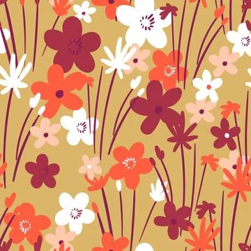 Seamless floral pattern based on traditional folk art ornaments. Colorful Stock Illustration