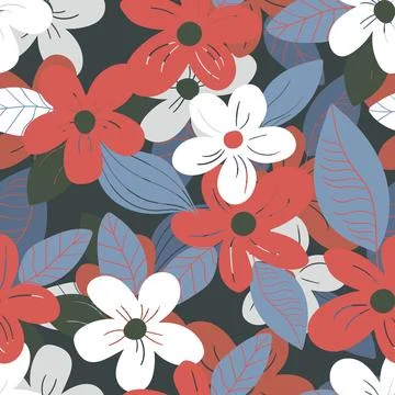 Seamless floral pattern based on traditional folk art ornaments. Art flowers on Stock Illustration